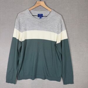 APT. 9 Crewneck Striped Sweater - Gray, Cream & Green